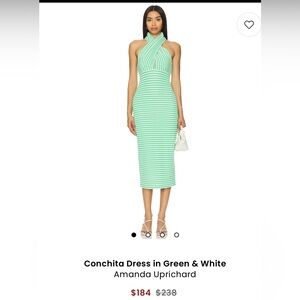 Amanda Uprichard Striped Midi Dress in Green and White